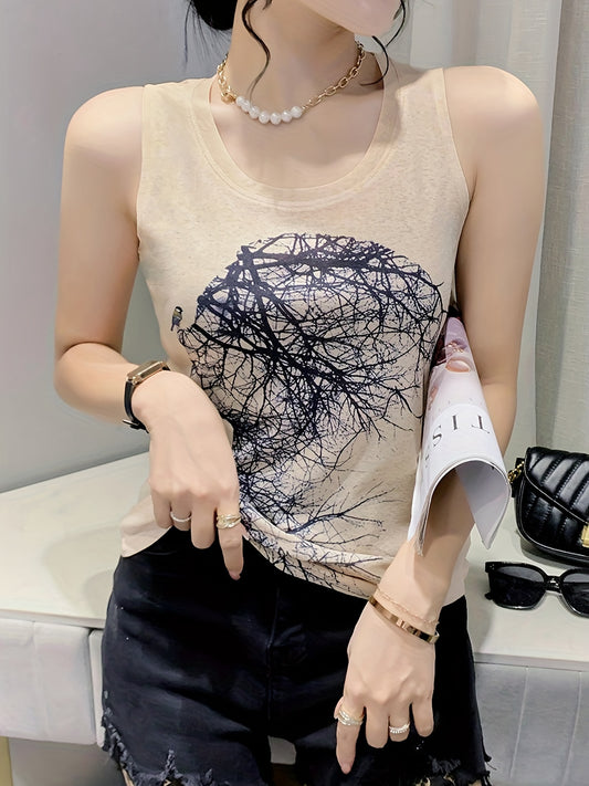Graphic Print Tank Top Crew Neck Sleeveless