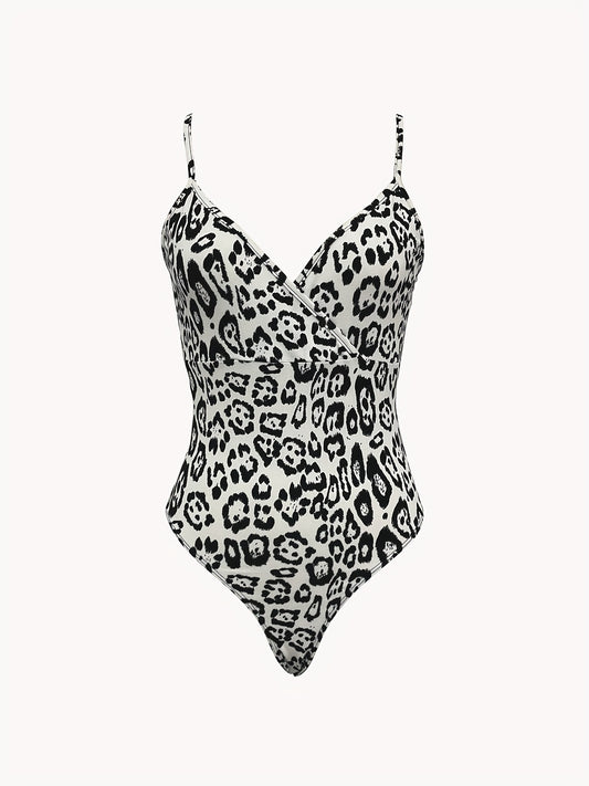 Leopard Print V neck Cami Bodysuit Sexy One Piece Bodysuit