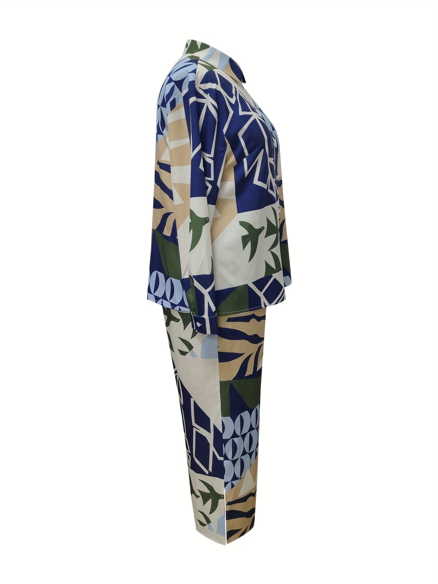  Patchwork Print Shirt & Pants Outfits Set