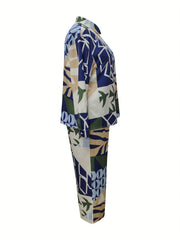  Patchwork Print Shirt & Pants Outfits Set