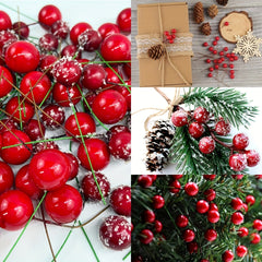 100pcs Christmas Decor Artificial Holly Berry Wire Bundle Garland Wreath