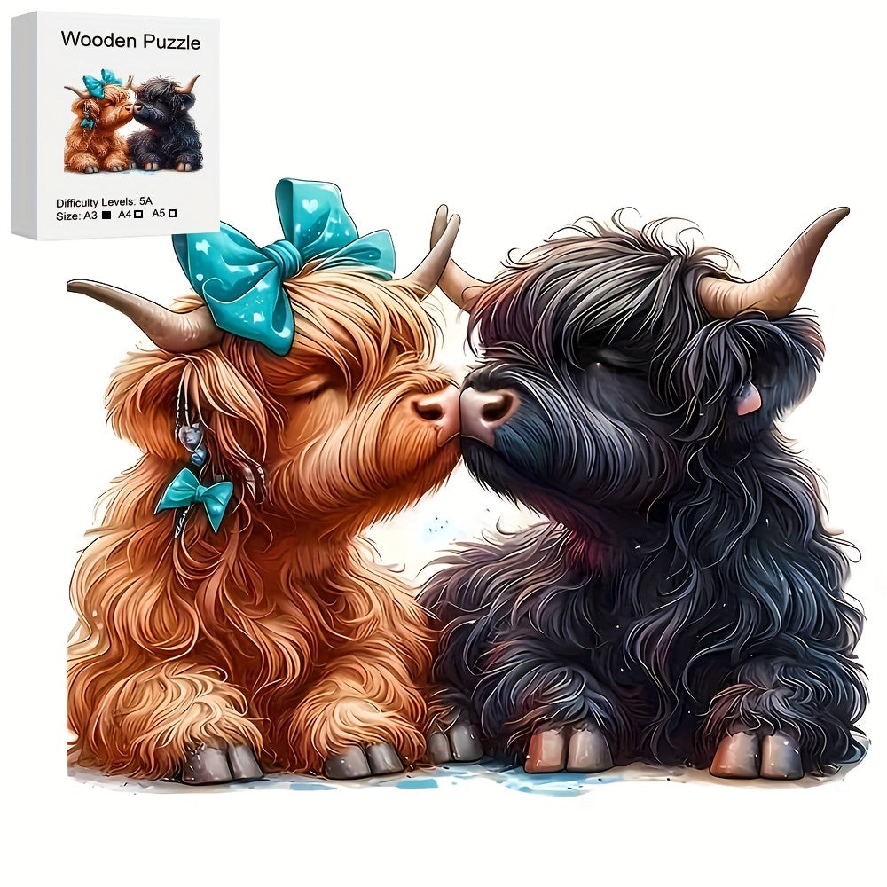 Highland Cow & Calf Wooden Puzzle Decor