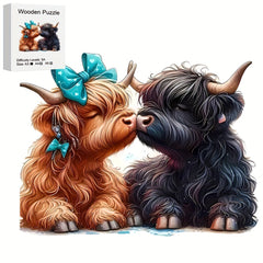 Highland Cow & Calf Wooden Puzzle Decor