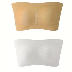 2pcs Ruched Strapless Bandeau Bras Stretchy Intimates Bra Women's Lingerie