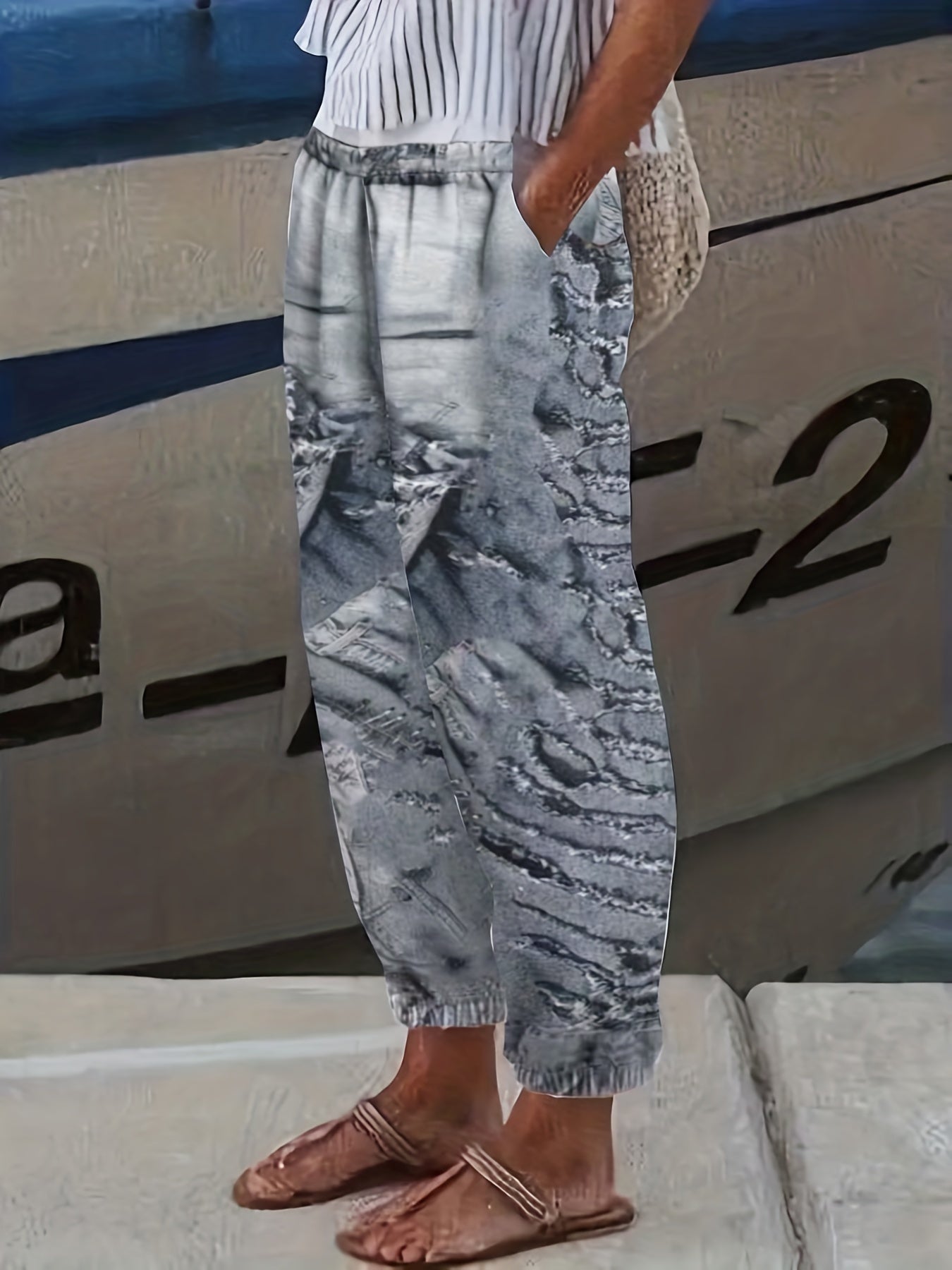  3D Print Tapered Leg Pants With Pockets