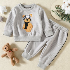 2pcs Kids Bear Embroidered Sweater Set
