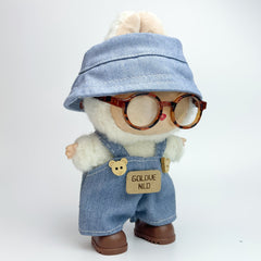 LABUBU Outfit Fisherman Hat Denim Overalls Glasses Shoes