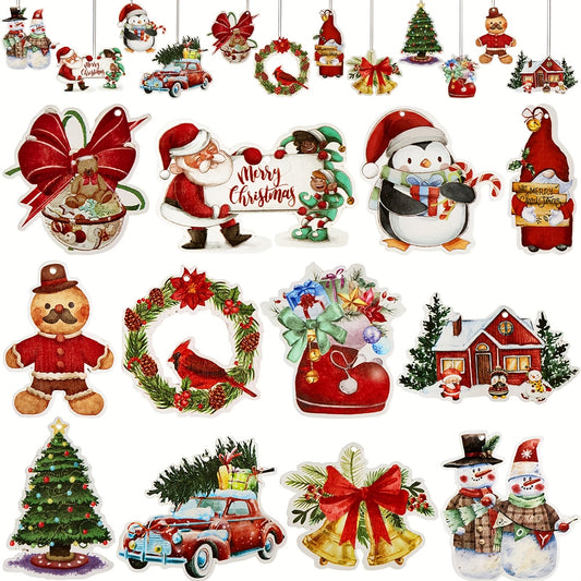 24 Pack Wooden Christmas Ornaments Rustic Hanging Pendants Santa Snowman