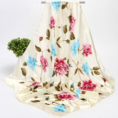 Women's Thin Large Square Silk Scarf Neck Head Wrap Print Hair Sleeping Shawl