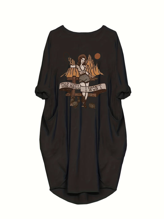  Cartoon Printed Long Sleeve Western Dress