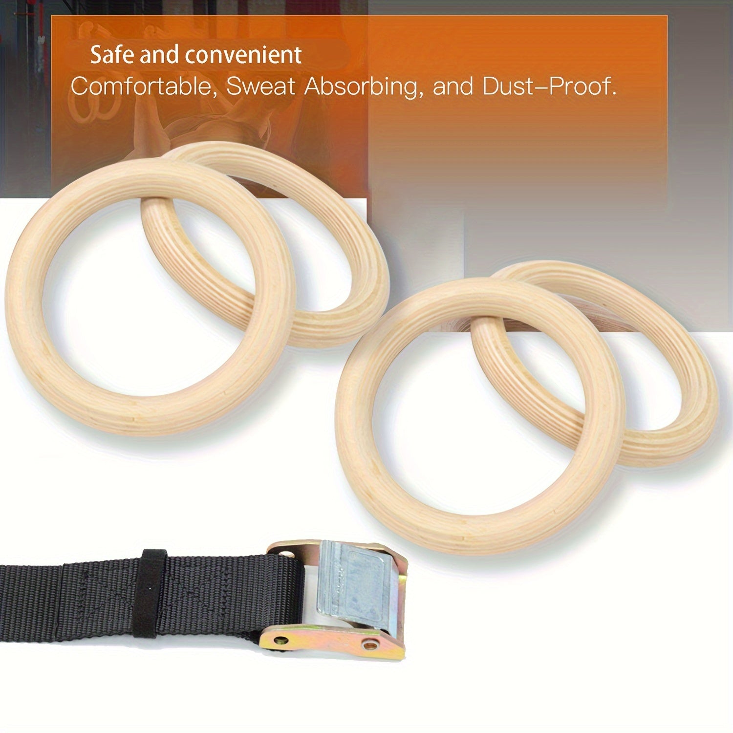 Wooden Gymnastics Rings with Adjustable Straps for Fitness Training