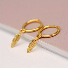 Silver Plated Feather Hoop Earrings for Women