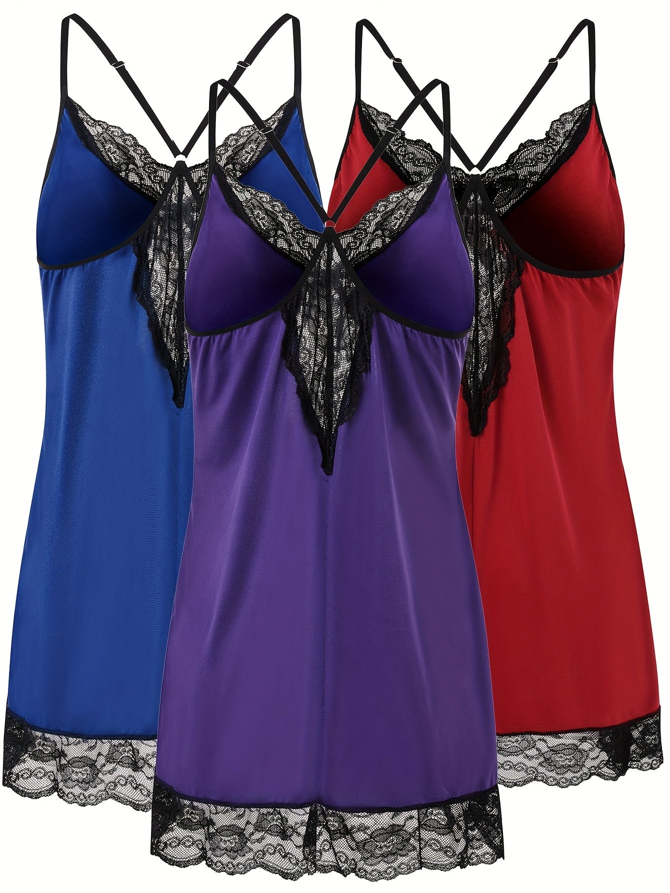 3 Pack Sexy Nightdress Set - Lace Racer Back Cami