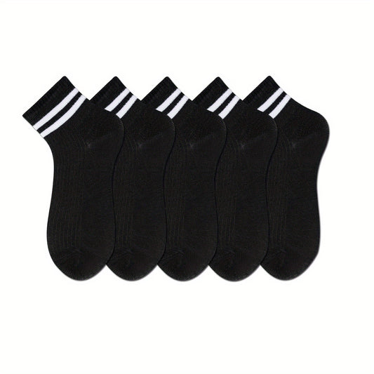 5 Pairs Stripe Print Socks Comfy & Breathable Short Socks Women's Stockings