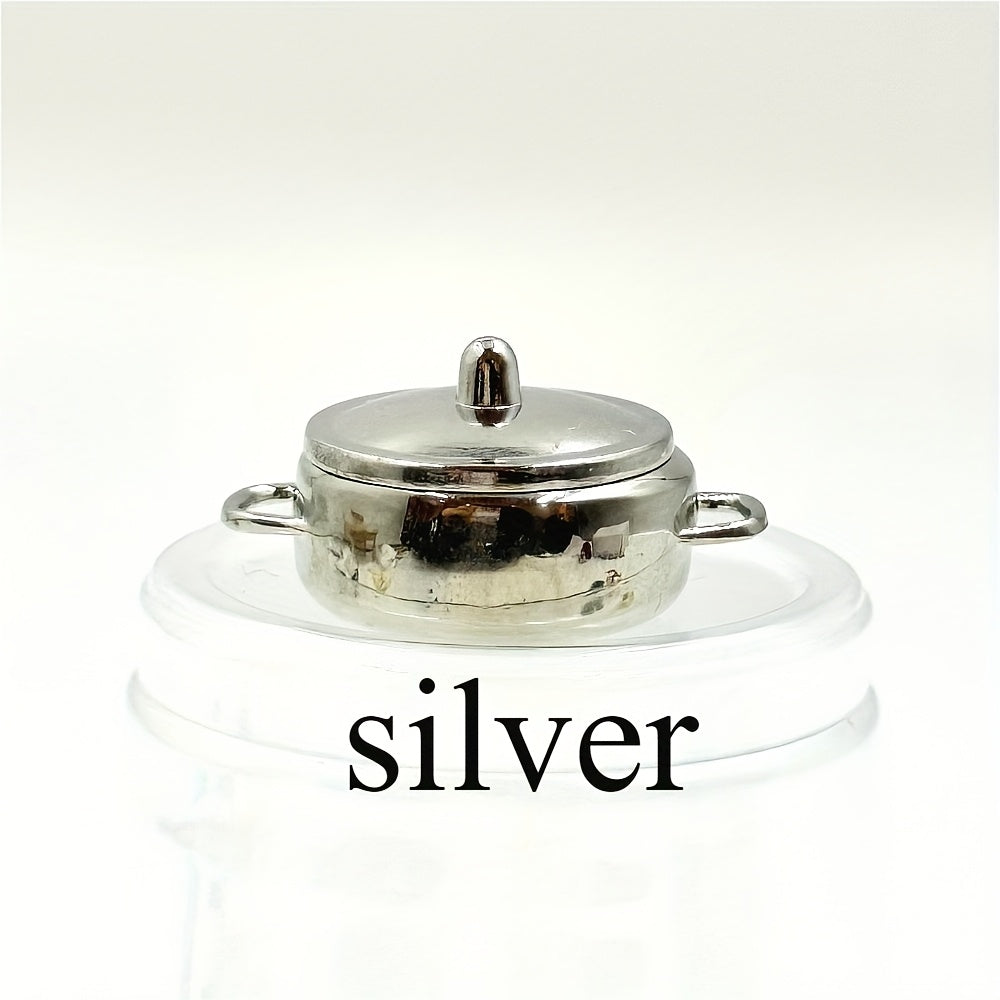 1:12 Dollhouse Cooking Pot Titanium Alloy w/ Lid Kitchen Cookware Mini Pot