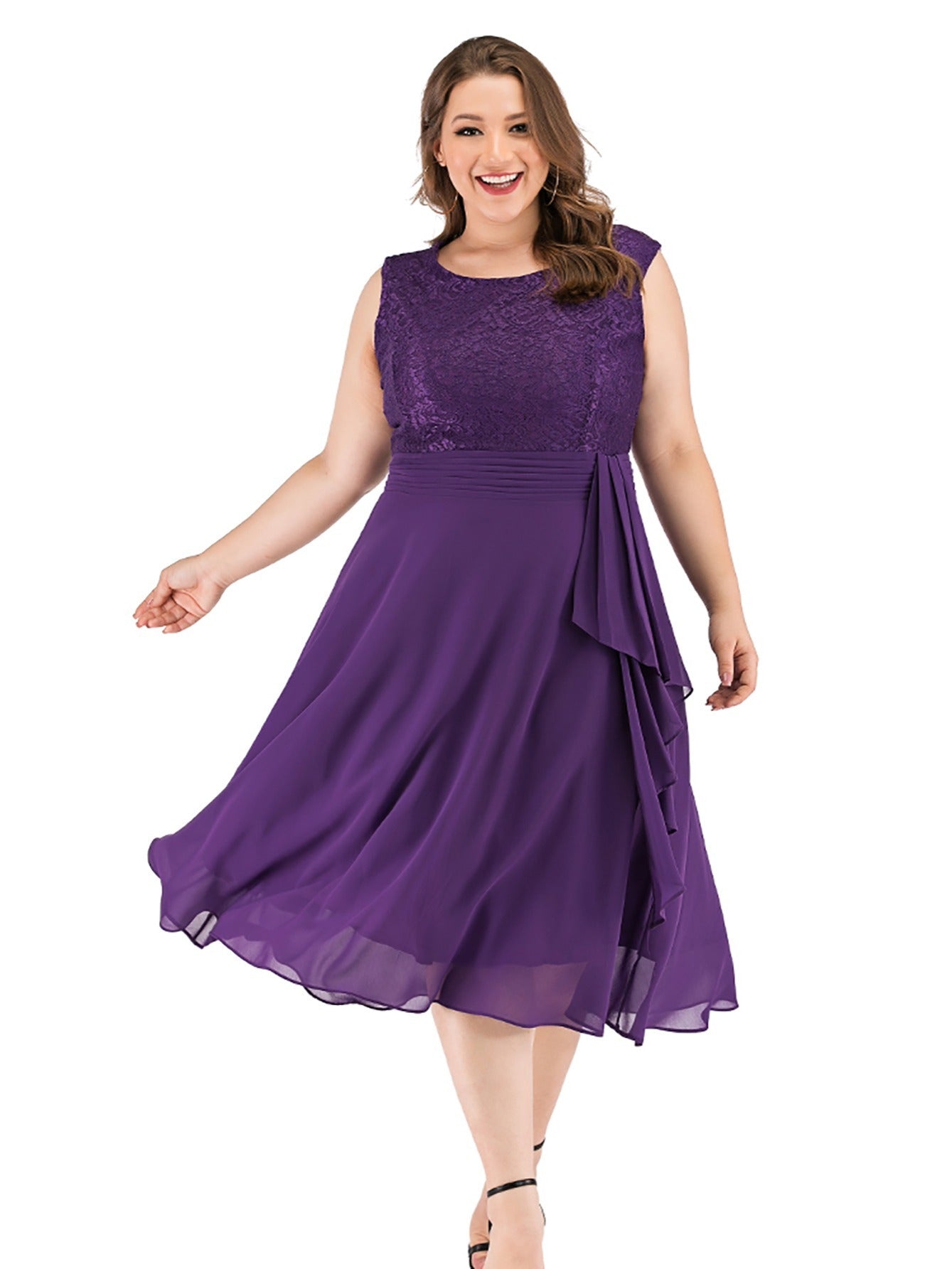  Lace Chiffon Fit And Flare Party Dress