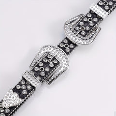 Glam Rhinestone Leather Belt Hip Hop Style