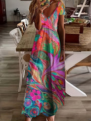  Graphic Print V-Neck Maxi Dress