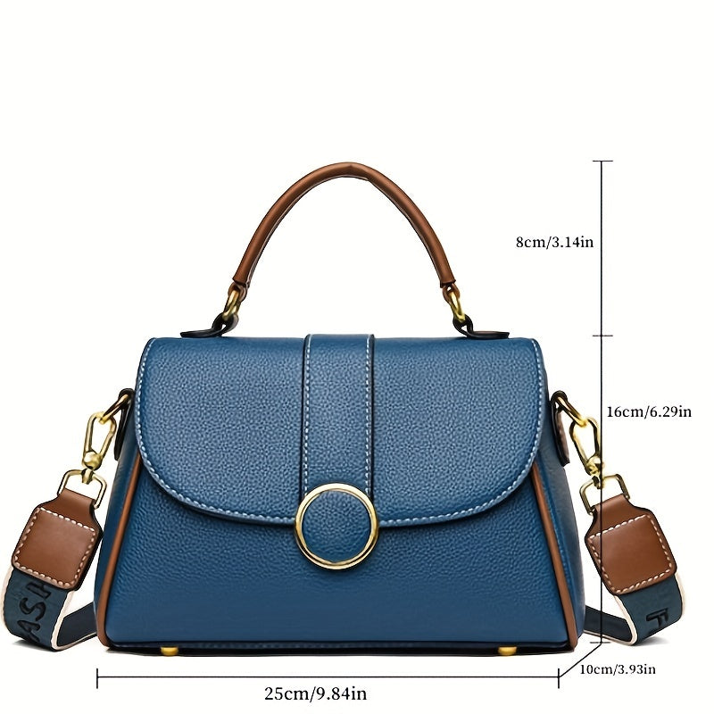 Wide Strap Satchel Crossbody Bag PU Leather Textured Bag Purse