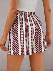 Tribal Stripe Print Shorts Elastic Waist Summer Women's Clothing