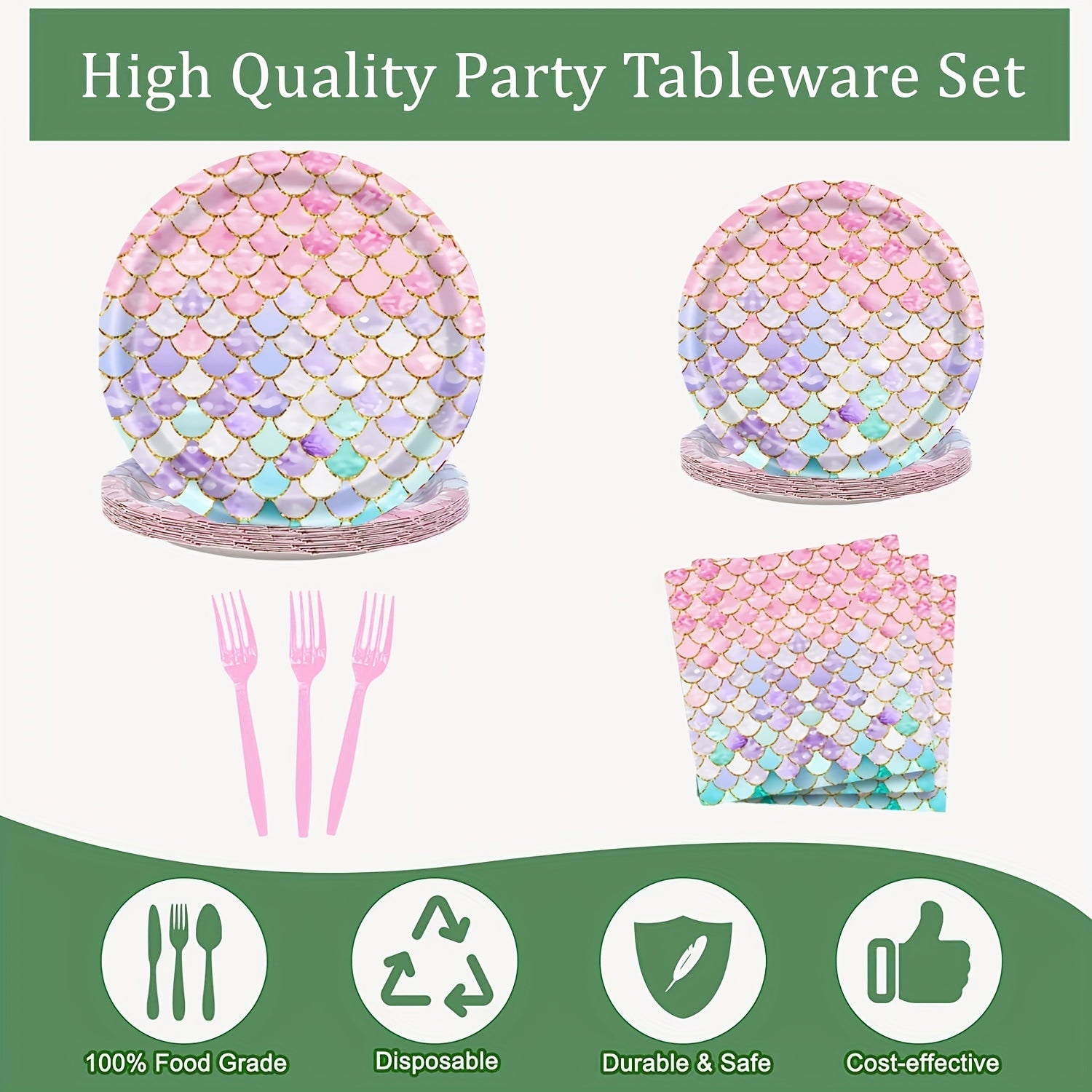 50pcs Mermaid Party Decorations Plates And Napkins Sets Ocean Theme