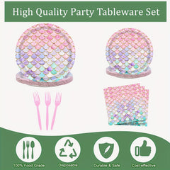 50pcs Mermaid Party Decorations Plates And Napkins Sets Ocean Theme