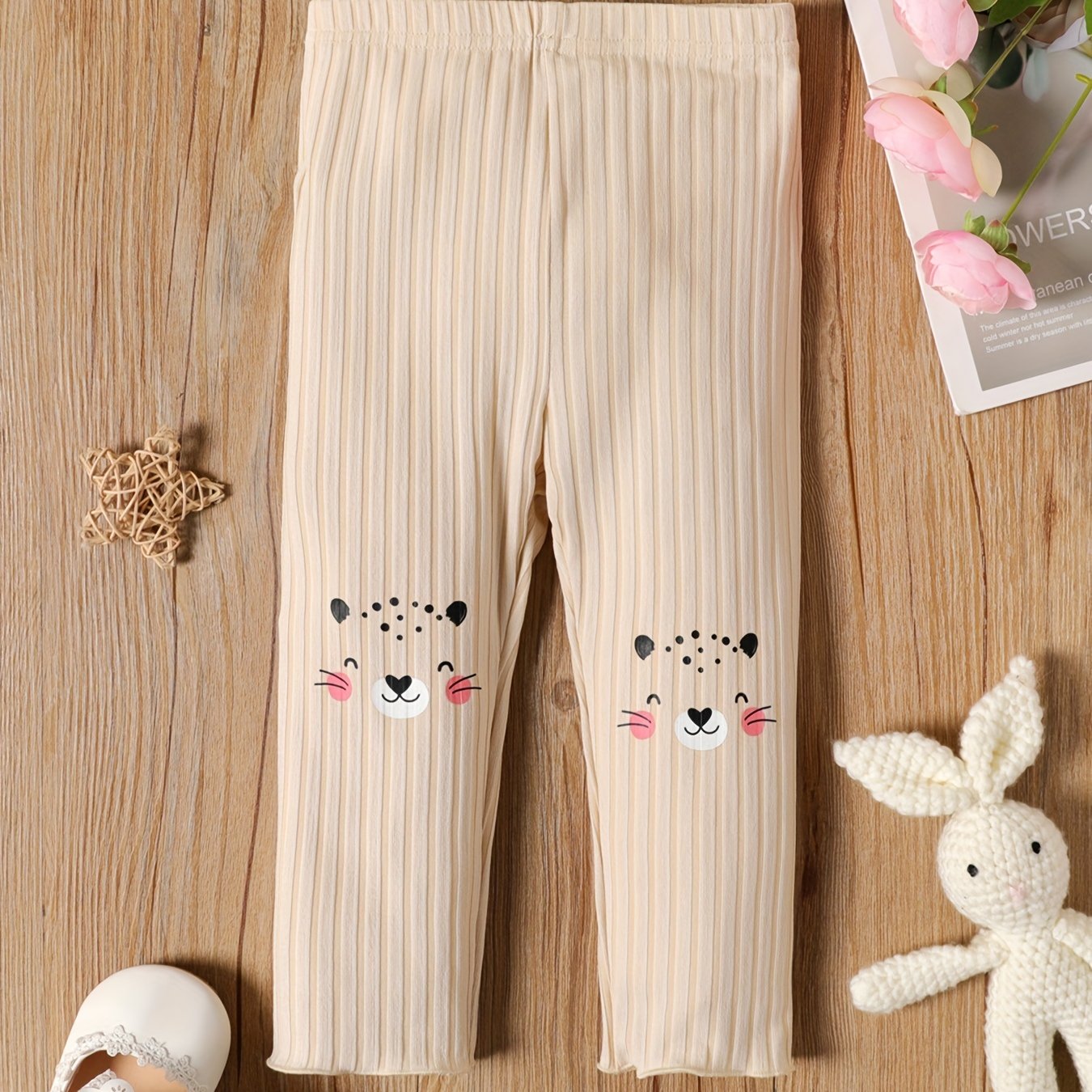 Baby Girl Leopard Printed Ribbed Casual Trousers