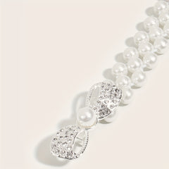 Bowknot Decor Waist Chain Faux Pearl Elastic Chain Belt Dress Girdle