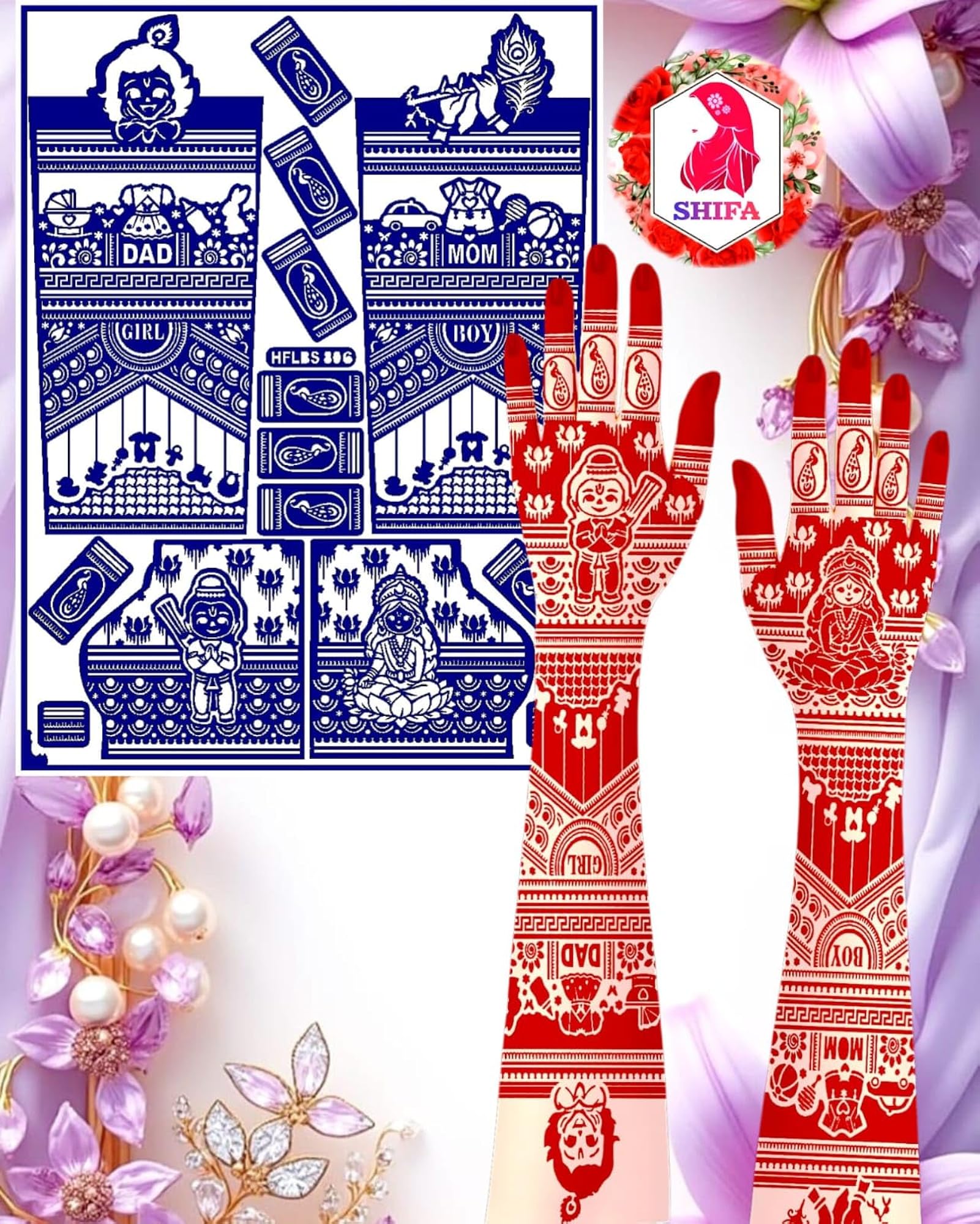 Reusable Baby Shower Mehndi Stencil with Krishna & Lakshmi Designs – CRAZE