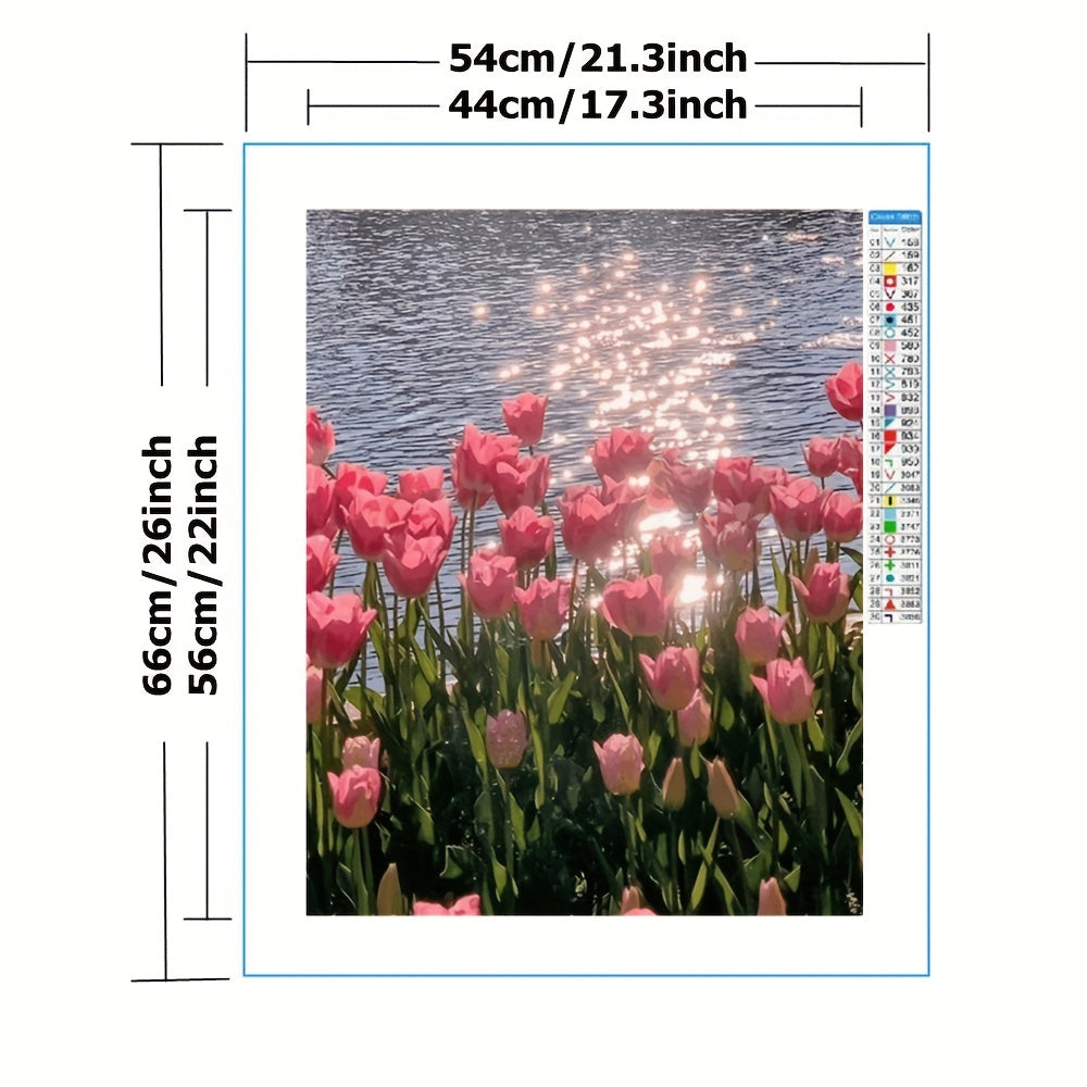 Pink Tulips By The Lake Cross Stitch Kit