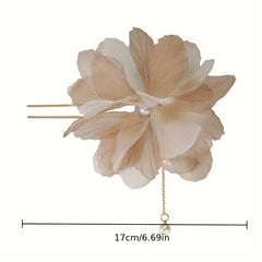 Chiffon Flower Hair Pin w/ Pearl Tassel Chinese Style Hair Clip Prom Accessories