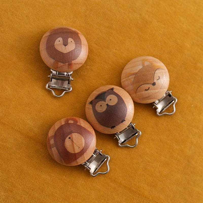 Animal Printed Wooden Pacifier Clip for Babies