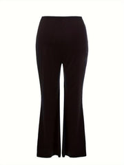  Solid Ruched Flared Leg Trousers
