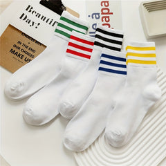 5 Pairs Breathable Striped Crew Socks Women's Stockings