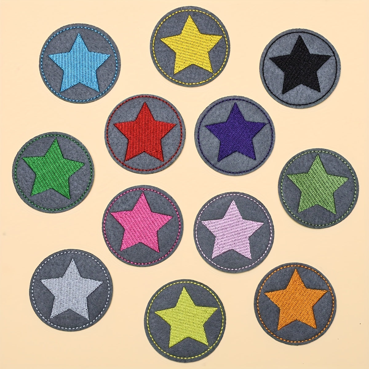 12pcs Round Pentagram Embroidery Patch DIY Clothing Accessories Iron-on Patch
