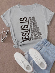 Women's Letter Print Casual T Shirt Crew Neck Short Sleeve Top
