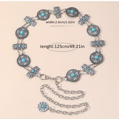 Western Turquoise Waist Chain Boho Engraved Belly Chain Silvery Decorative