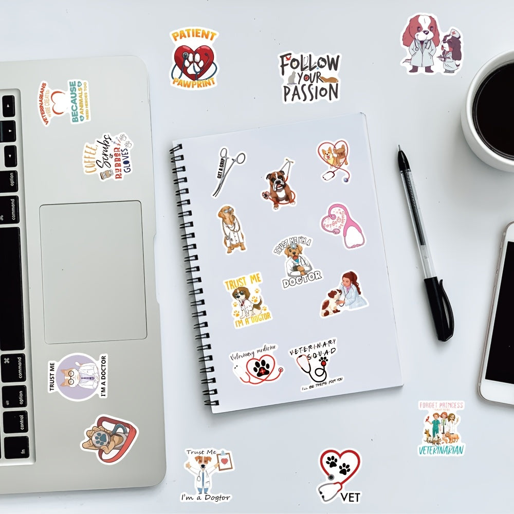 60pcs Animal Vet Theme Stickers Stethoscopes Paw Prints Vinyl Stickers