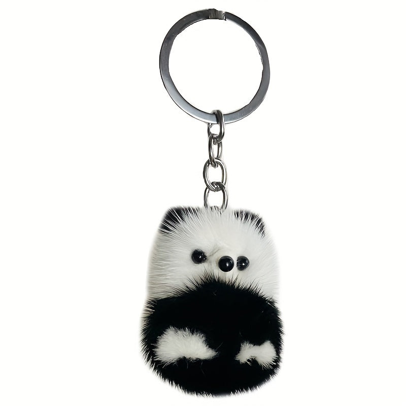Mink Fur Panda Car Keychain Plush Doll