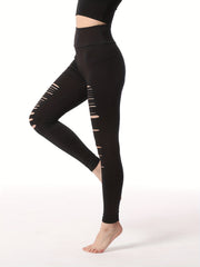 High Waist Yoga Pants Ripped Cutout Women