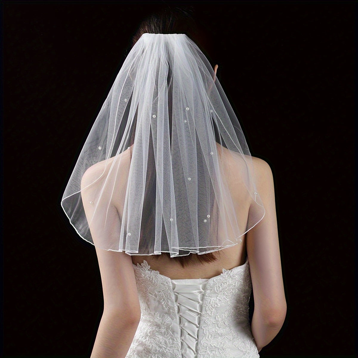 Bridal Veil with Simulated Pearl Embellishments for Wedding Ceremonies