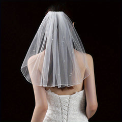 Bridal Veil with Simulated Pearl Embellishments for Wedding Ceremonies