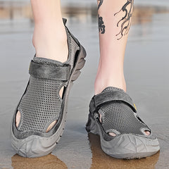 Men's Closed Toe Fisherman Sandals Breathable Beach Mesh Shoe Brown