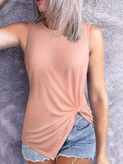  Solid Twist Front Round Neck Tank Top