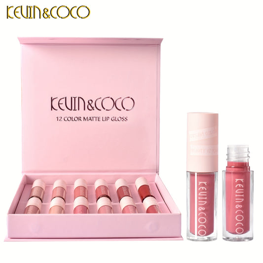 12-Piece Lip Gloss Set: Matte, Velvet, Dewy Finish