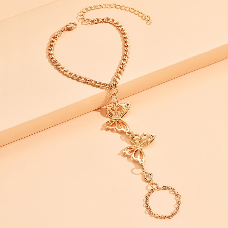 Butterfly Hand Chain Bracelet Beach Jewelry Finger Ring Bracelet