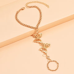 Butterfly Hand Chain Bracelet Beach Jewelry Finger Ring Bracelet