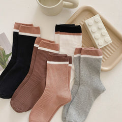 Colorblock Stripe Print Ribbed Socks Mid Tube Stockings