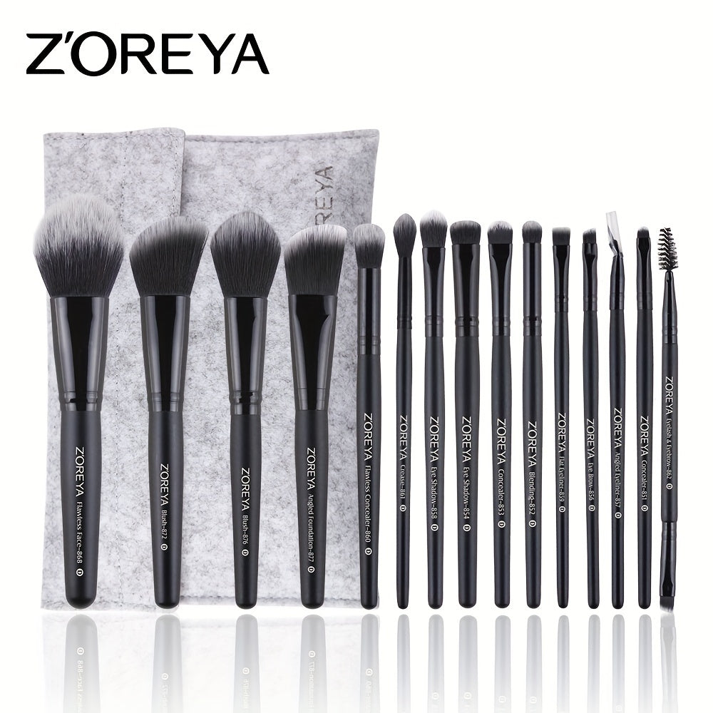 15pcs Makeup Brushes Set Natural Soft Synthetic Fiber Long Handle Cosmetics
