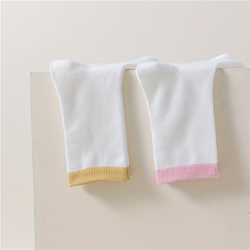 10 Pairs Colorblock Crew Sports Socks Women's Stockings